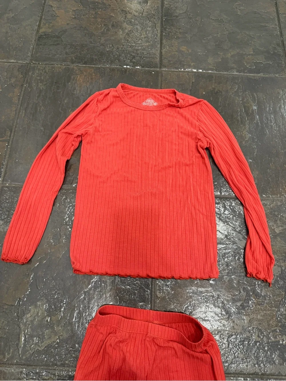 Girls Red Ribbed Long Sleeve Top Leggings Matching Lounge Set Size 5-6